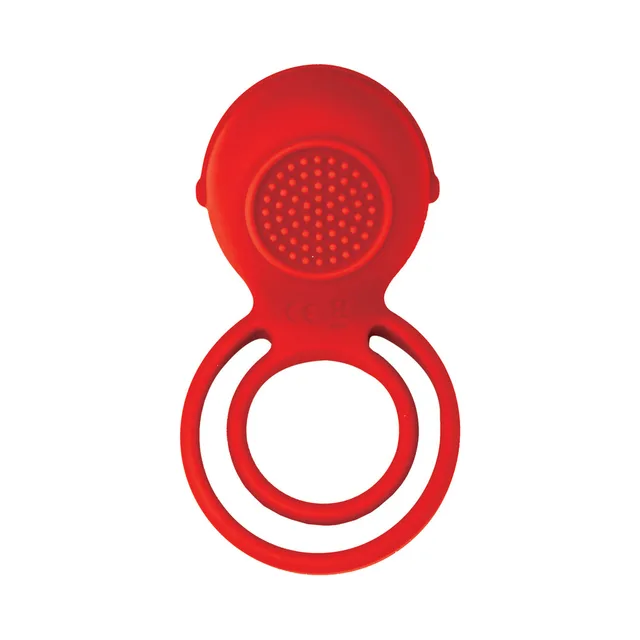 Front view of red Cockpower ring with nubbed circular motor pad