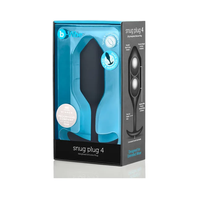 Black b-Vibe Snug Plug 4 in tall black and turquoise retail box