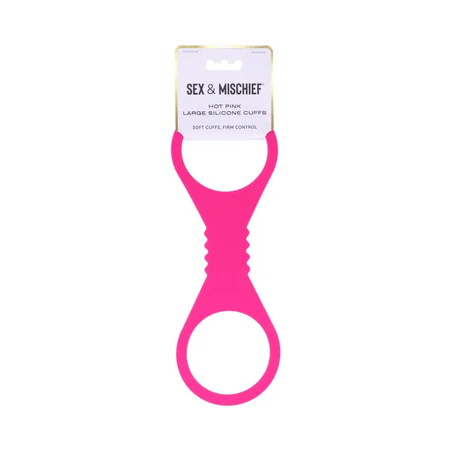 Large hot-pink Sportsheets Sex and Mischief silicone figure-8 cuffs