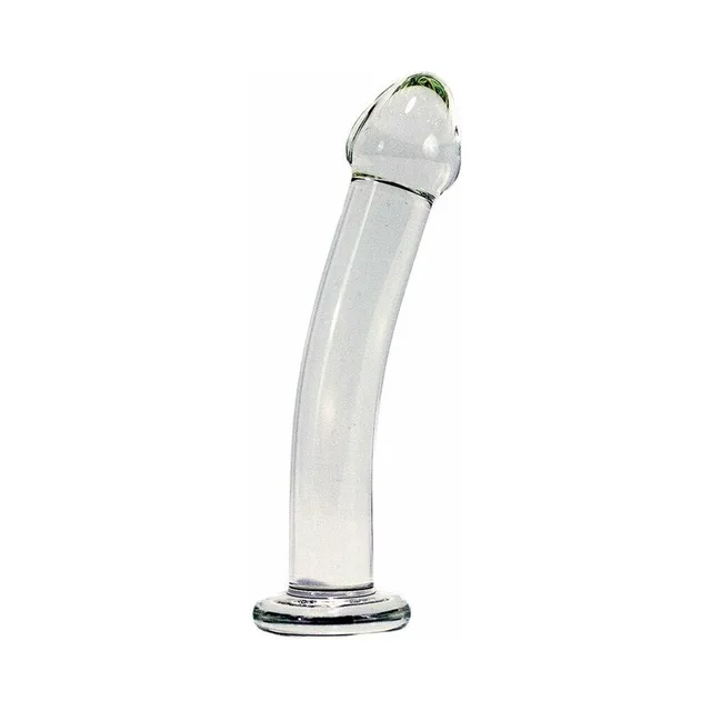 clear curved Crystal Delights glass dildo with broad circular base