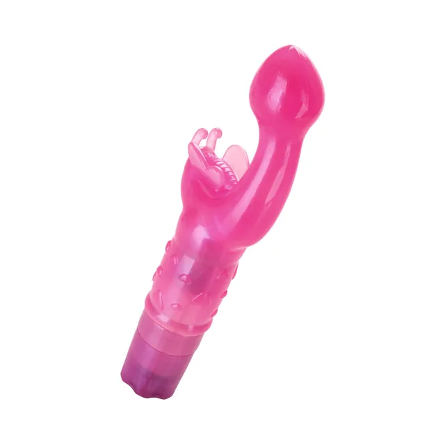 Adam & Eve Butterfly Kiss pink vibrator upright front-left angle