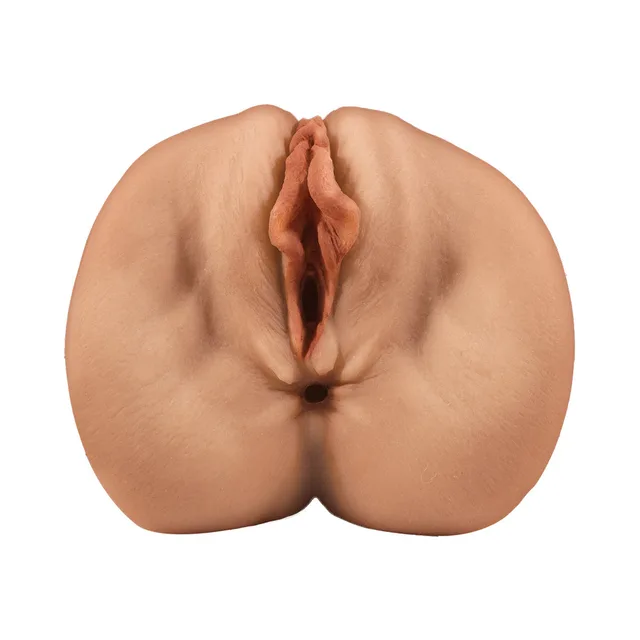 Front view of brown Ashley masturbator with molded vulva and anal openings