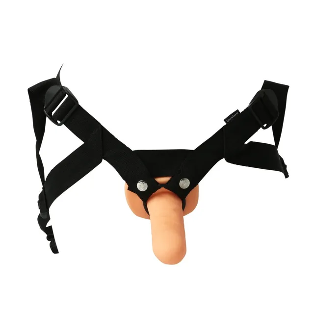 Sportsheets Everlaster Stud Harness black adjustable harness with beige hollow dildo