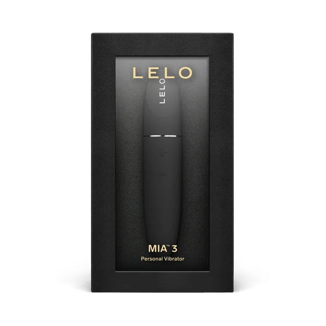 LELO MIA 3 black personal vibrator upright in black retail box