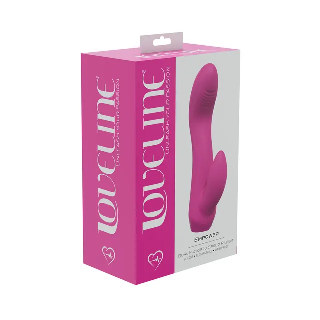 green LoveLine Empower dual-arm rabbit vibrator on magenta box