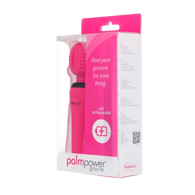 BMS PalmPower Groove fuchsia mini wand massager angled retail package