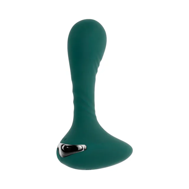 Gender X You Gotta Stick It teal vibrating anal plug left side profile with curved shaft