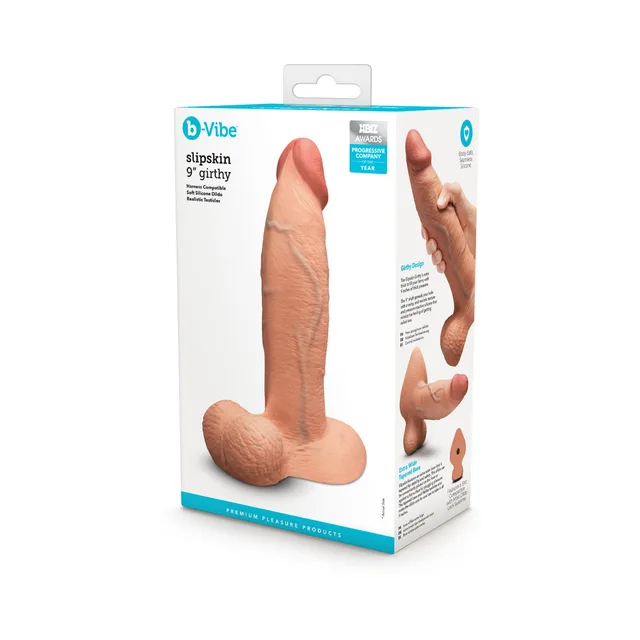 b-Vibe Slipskin Girthy 9-inch dildo shown in retail box