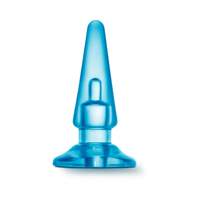 Upright blue tapered anal plug with flared base