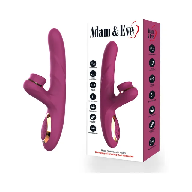 Pink Adam and Eve Rose Gold Tapping Rabbit displayed beside retail box