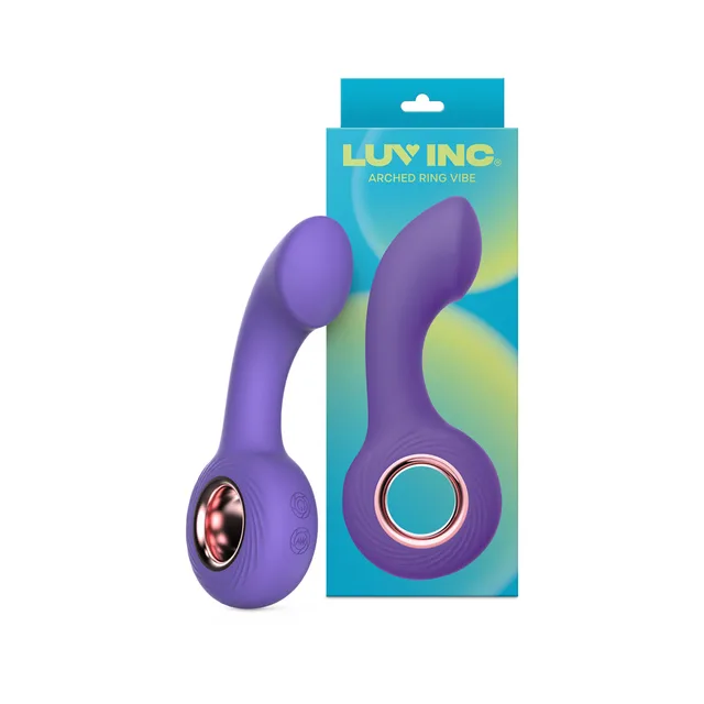 purple Luv Inc AV23 arched ring vibrator beside its aqua gradient box