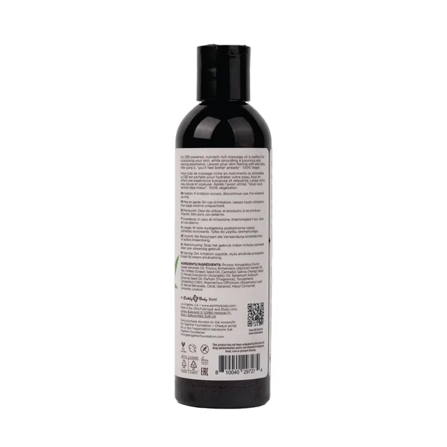 Back label of 8 oz Naked in the Woods massage and body oil