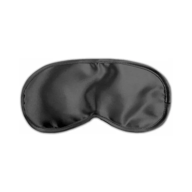 Black satin love mask with stitched edge and contoured lower border