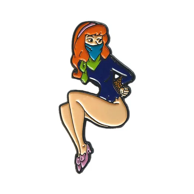 Red Head enamel pin with orange hair, blue outfit and green scarf