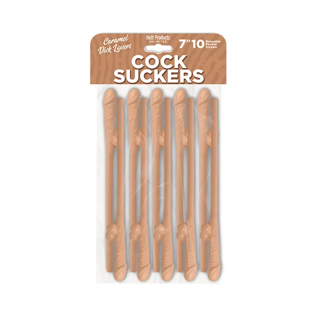 Ten tan Skins Pecker Straws in clear retail package