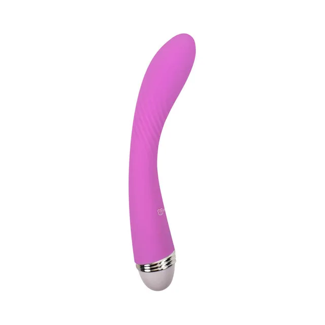 Camtoyz Lara magenta curved vibrator upright side view of smooth curved shaft