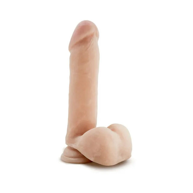 Au Naturel Beige 8 Inch Dildo upright front angle with integrated balls