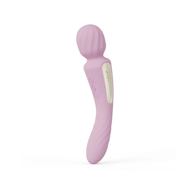 LELO SWITCH soft pink double-sided wand upright full product view