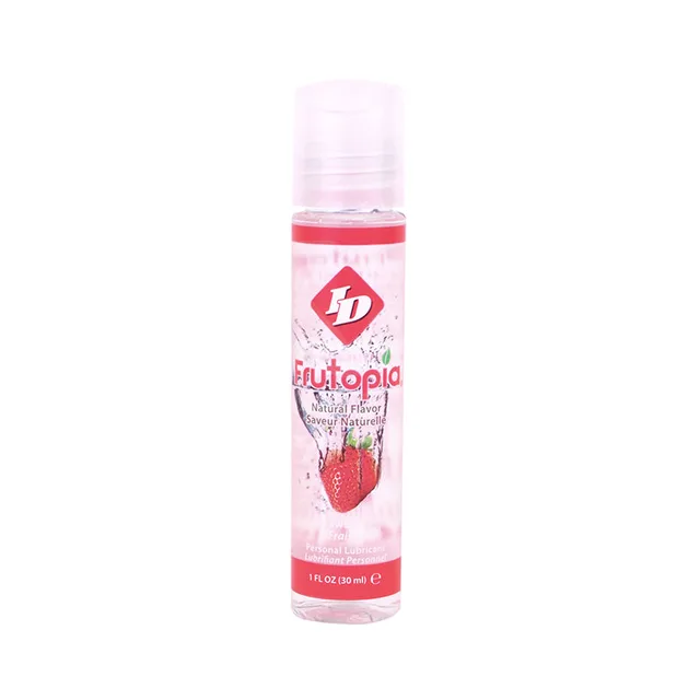 ID Frutopia Strawberry 1 oz clear pocket bottle with pink strawberry label