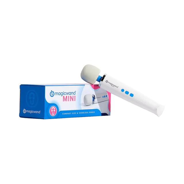 Magic Wand Mini HV-135 beside blue and pink retail box