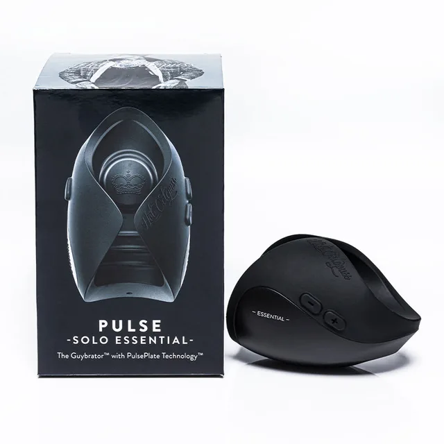Hot Octopuss Pulse Solo Essential black stroker beside box