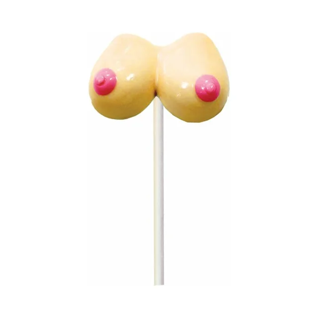 Hott Products Boobie Pops Strawberry Lollipop isolated breast-shaped candy on white stick