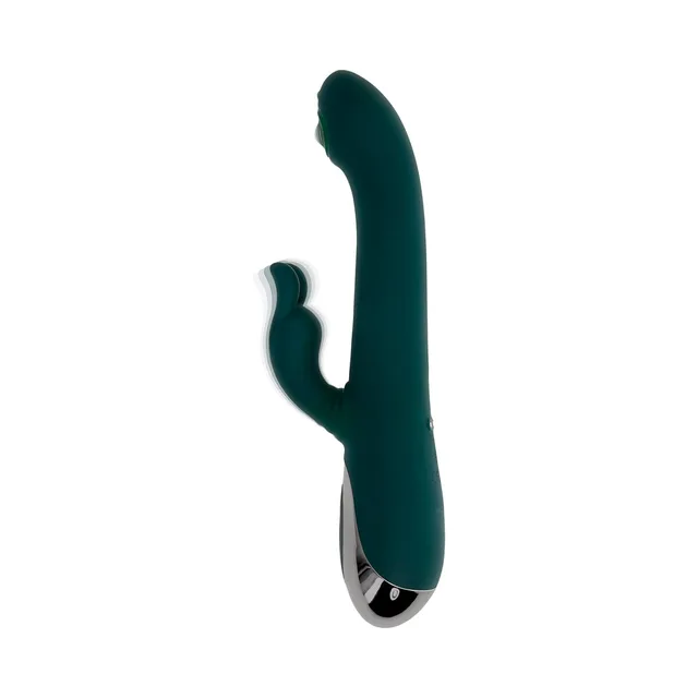 Evolved Rabbit Tap Tap green dual stimulator left side view with raised side arm