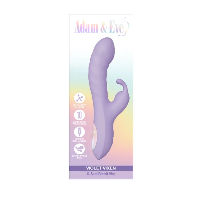 Adam and Eve Violet Vixen lilac rabbit vibrator in retail card