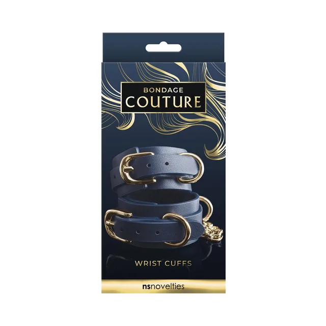 Bondage Couture blue wrist cuffs in navy retail package