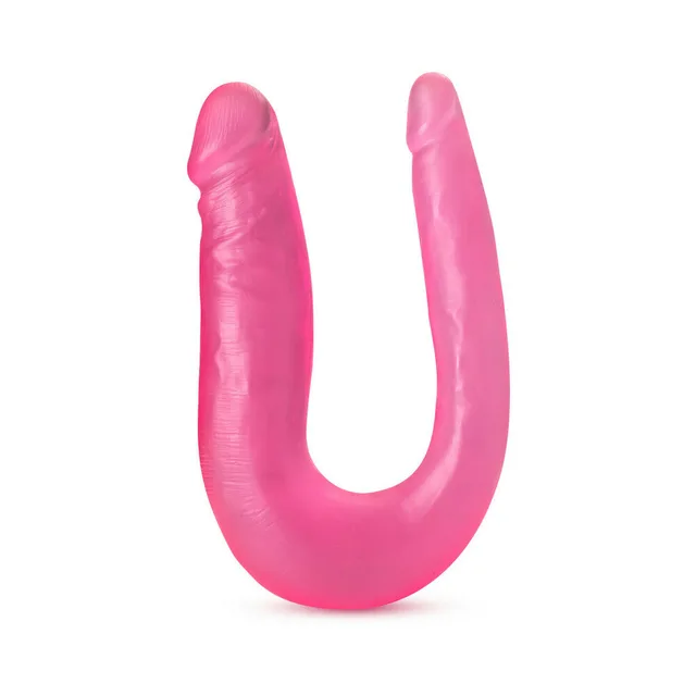 Upright view of pink U-shaped B Yours double dildo