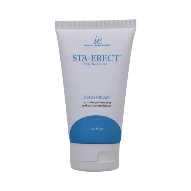 Front of white Sta-Erect cream tube with blue label