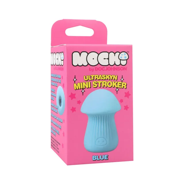 Blue Mochi ULTRASKYN mini stroker in pink hanging box