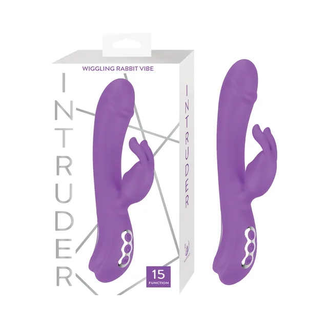 Purple Intruder rabbit vibrator beside white retail box