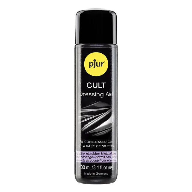 Black 3.4 oz pjur Cult Dressing Aid bottle with flip-top cap