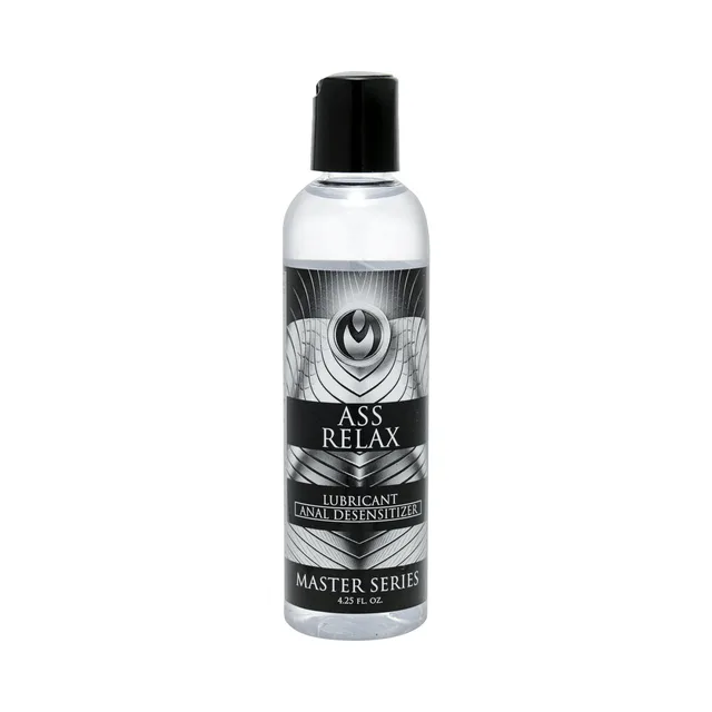 clear Master Series Ass Relax 4.25 fl oz lubricant bottle with black cap