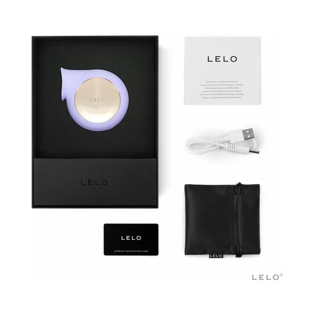 Lilac LELO SILA set with black box, cable, card and pouch