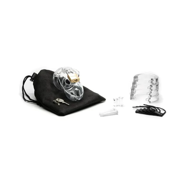 CB-X Mr Stubb clear chastity cage, rings and storage pouch