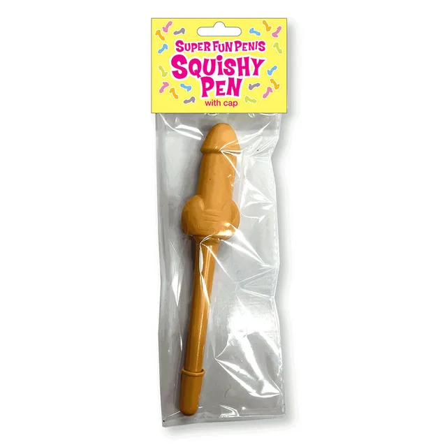 Tan Super Fun Penis Squishy Pen in clear hanging package