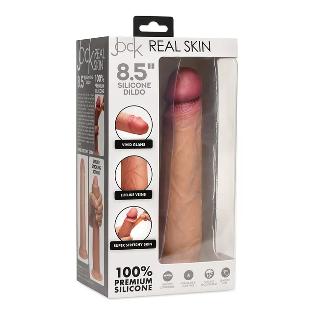 JOCK medium-tone 8.5-inch Real Skin silicone dildo in window box