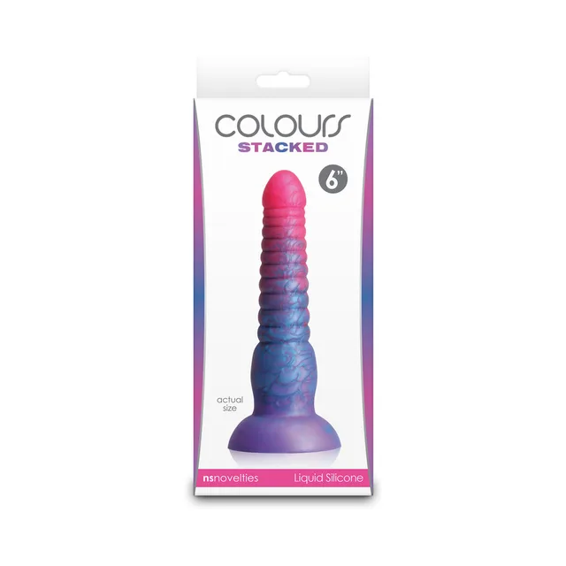 Colours Stacked 6-inch pink purple and blue ringed dildo in box