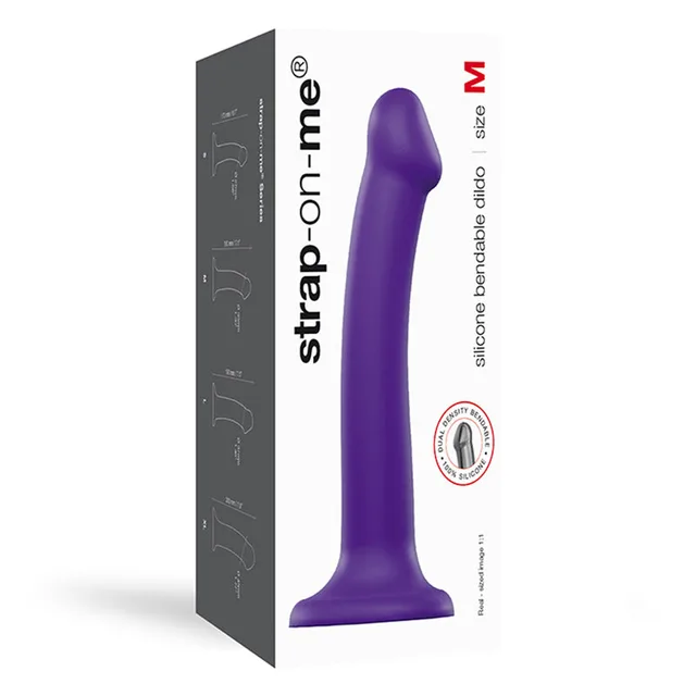 Purple medium Strap-On-Me silicone dildo with flared base and box