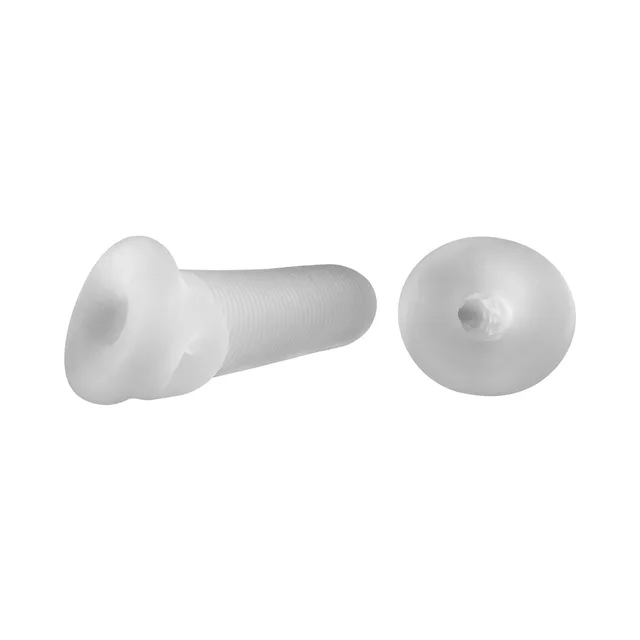 Perfect Fit Fat Boy 5.5-inch clear micro-ribbed sheath two-angle view showing open base