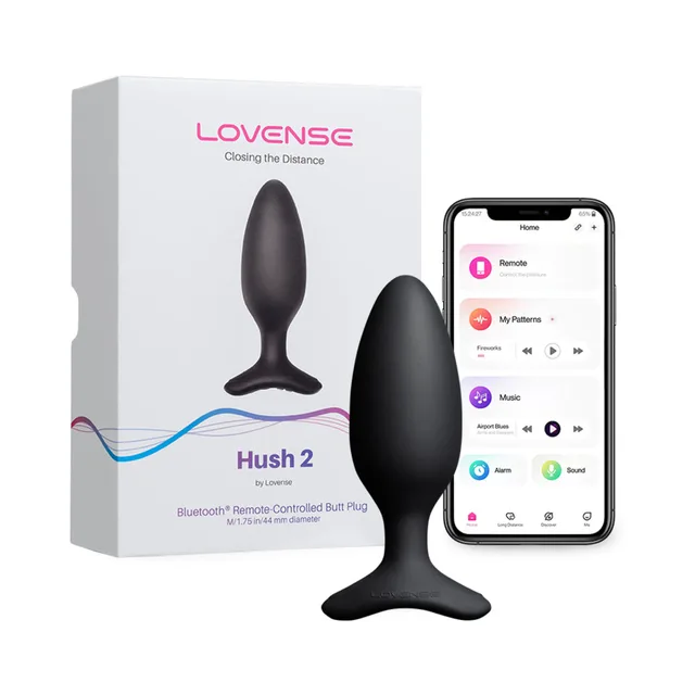 Lovense Hush 2 black plug with retail box and phone