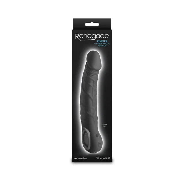 Renegade Rimmer black ridged flexible vibrator with loop base in box