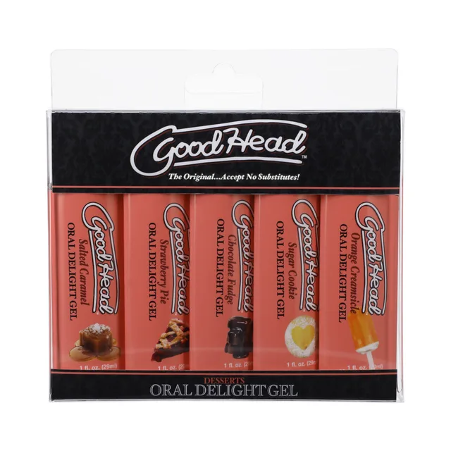 GoodHead five-flavor oral gel set in clear retail display