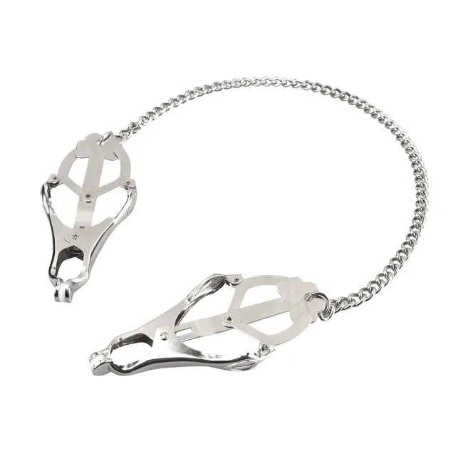 Lux Fetish Japanese Clover Clamps paired clamps connected by fine chain