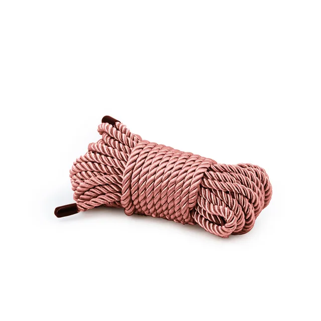 Coiled 25-foot rose-gold braided polyester rope