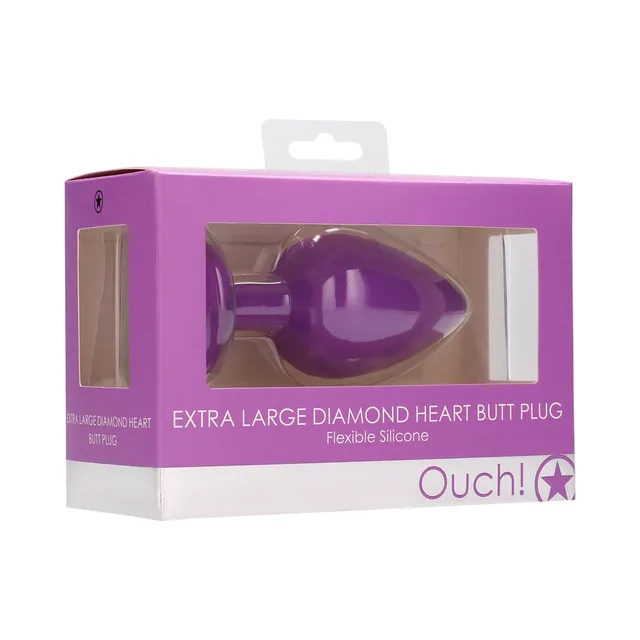 Ouch extra-large purple diamond heart plug in windowed box