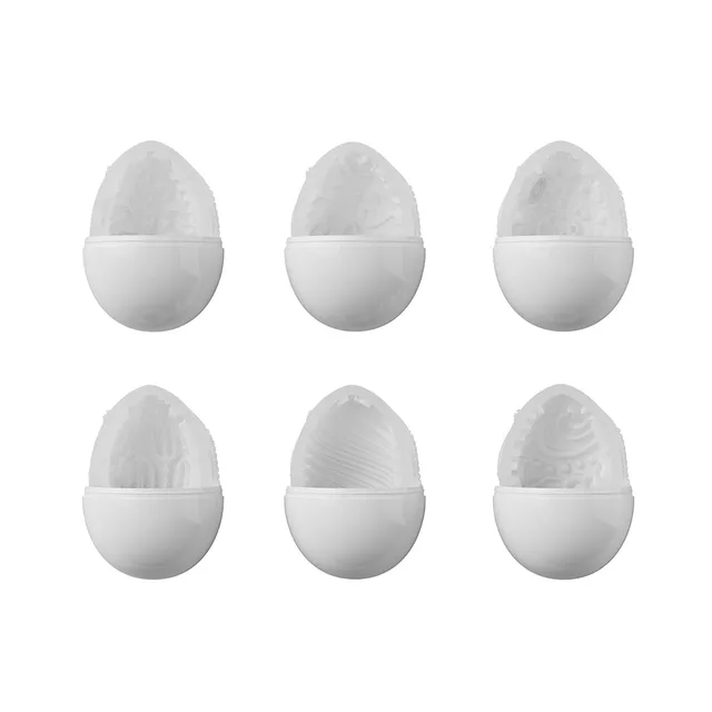 six white Lovense Kraken masturbator eggs with different internal textures