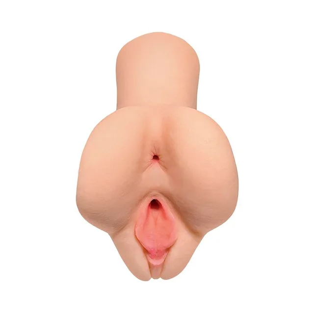 Front view of beige dual-entry stroker with contoured torso shape
